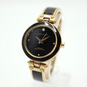 Anne Klein Women Diamond Watch 28mm Black Dial Gold Tone Bracelet w New Battery